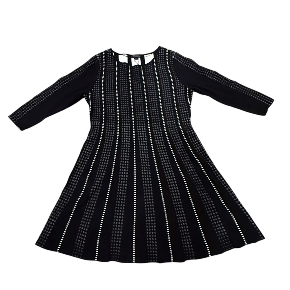 NWT Metaphor Black White Dotted Boat Neck Flare Elegant MIDI Dress Size XL Women